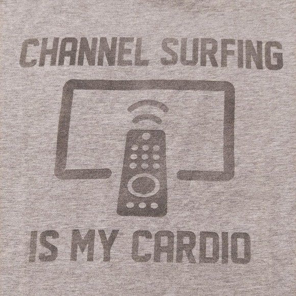 Graphic T-Shirt Mens Large Channel Surfing Is My Cardio Short Sleeve - Picture 1 of 4